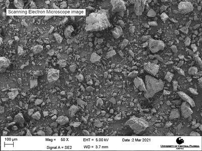 Scanning electron microscope image of LHS-1, magnification 50X